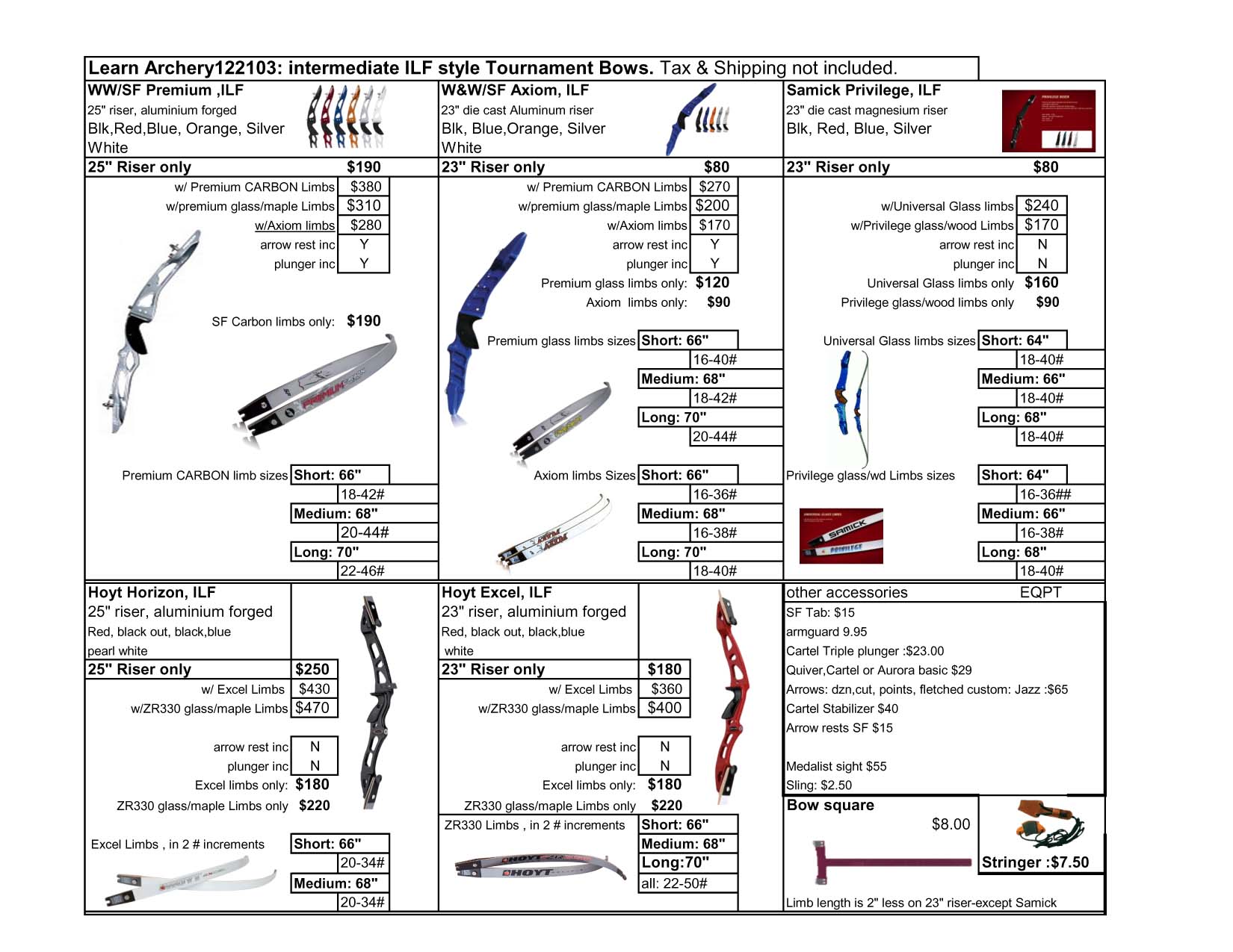 Tournament style equipment